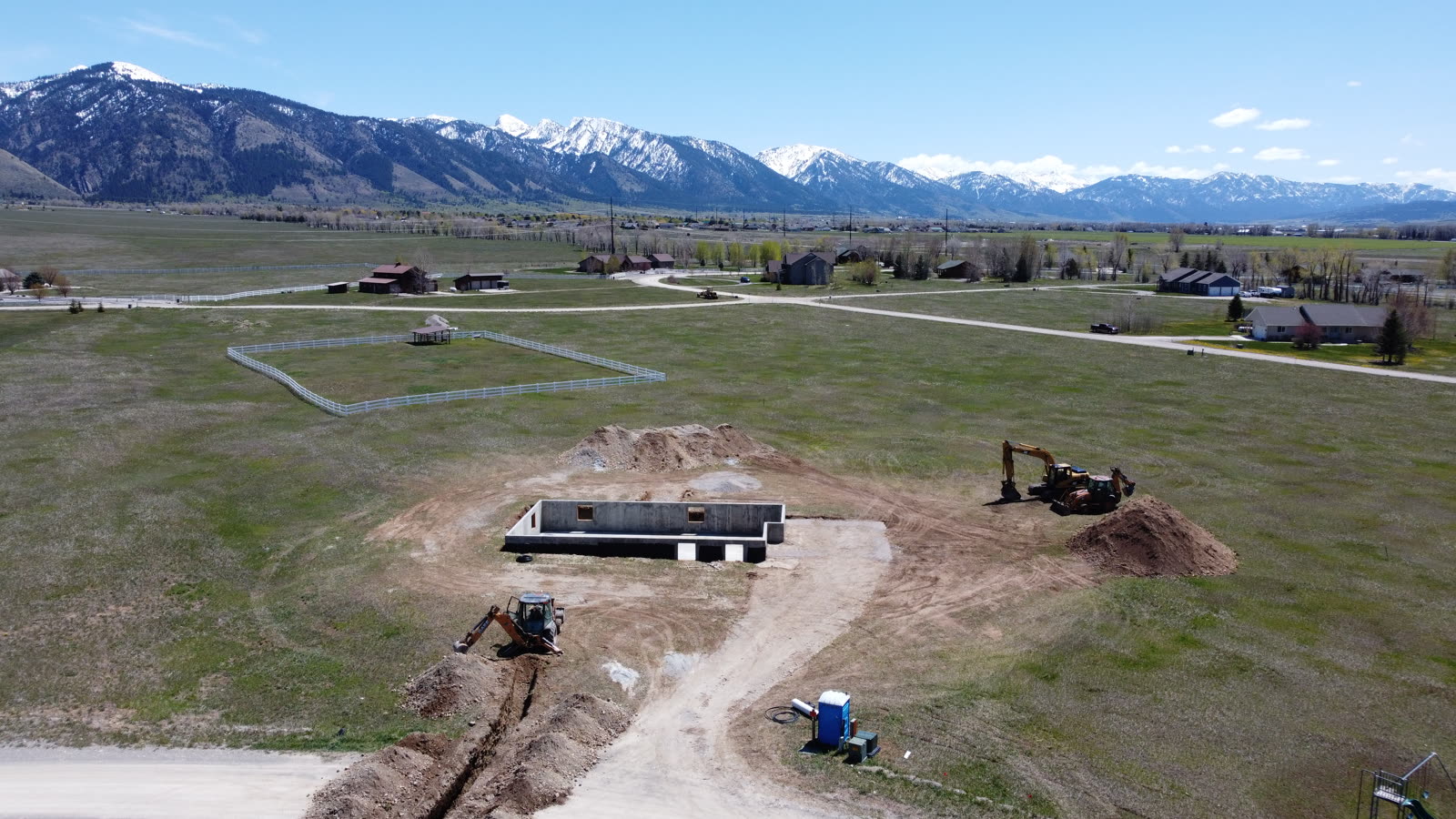 Aerial drone photo of the 109 Teton Way foundation poured, May