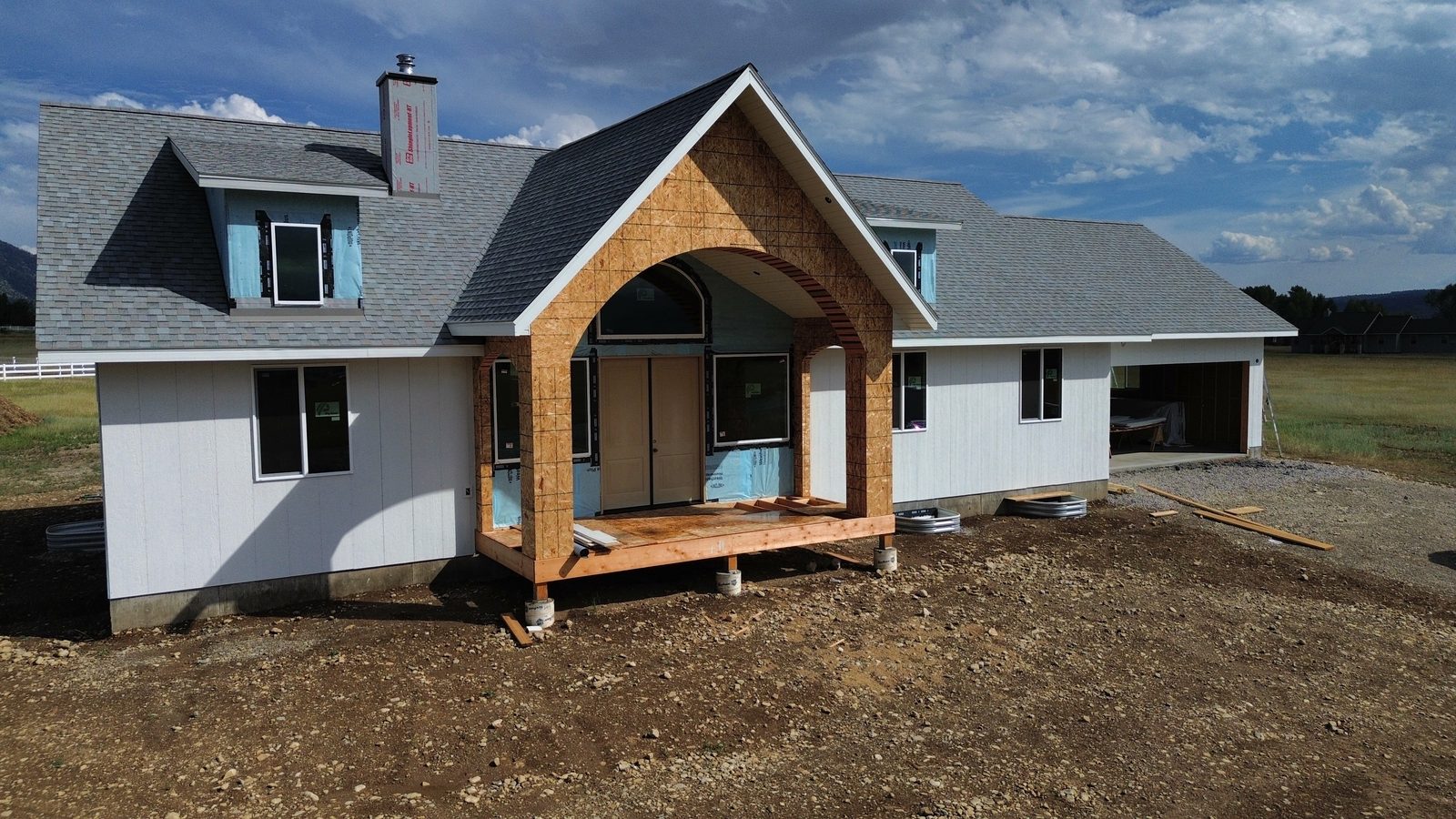 Aerial construction progress photo of a new home build in western Wyoming