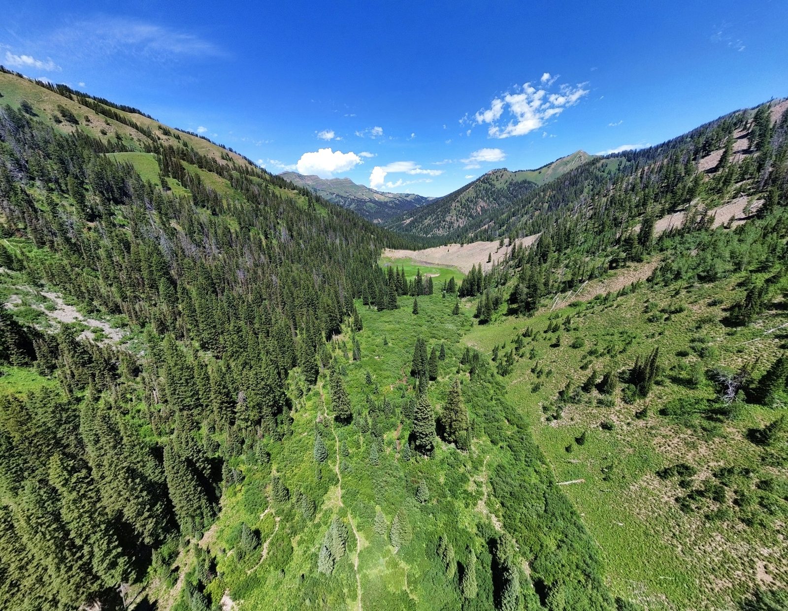 Aerial panorama of a Wyoming mountain valley