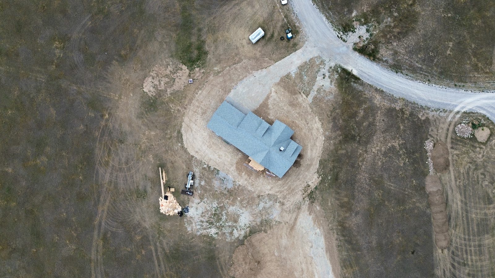 Top-down drone photo of a new roof for inspection